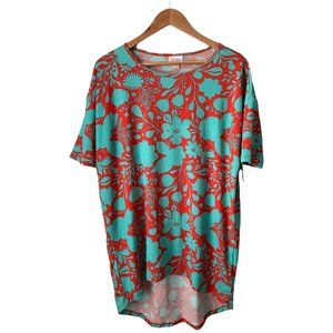 LulaRoe Irma Green Orange Round Hem Top XS